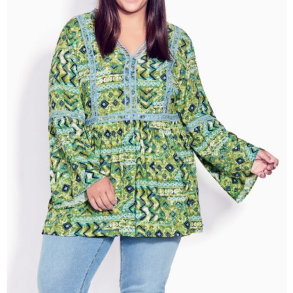 Avenue Boho Tunic Top Bell Sleeve Crochet Detail Women's Plus Size 22/24 New